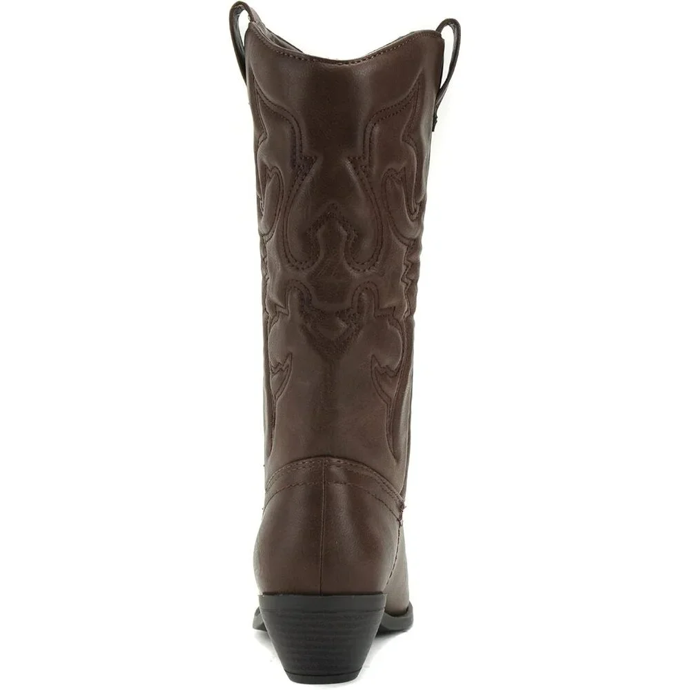 ✨ Women Brown Reno Western Cowboy Pointed Toe Knee High Pulls On Tabs Boots